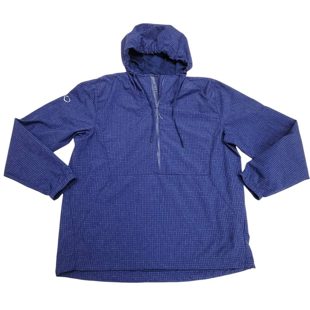EvoShield Mens Pullover Jacket Large Blue Grid Hooded Quarter Zip Windbreaker
